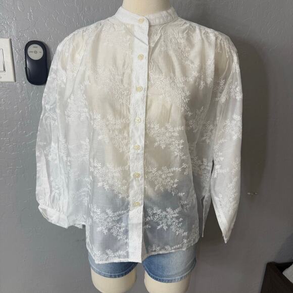 GAP Tops - Gap Sheer Voile Floral Shirt, White, S 798004